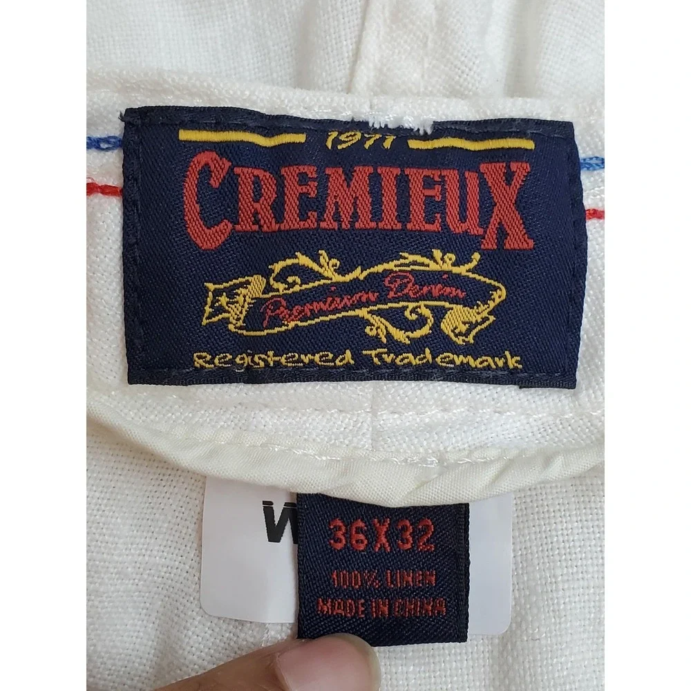 VINTAGE Cremieux Men Pants 36X32 White Linen Button Zipper 32
